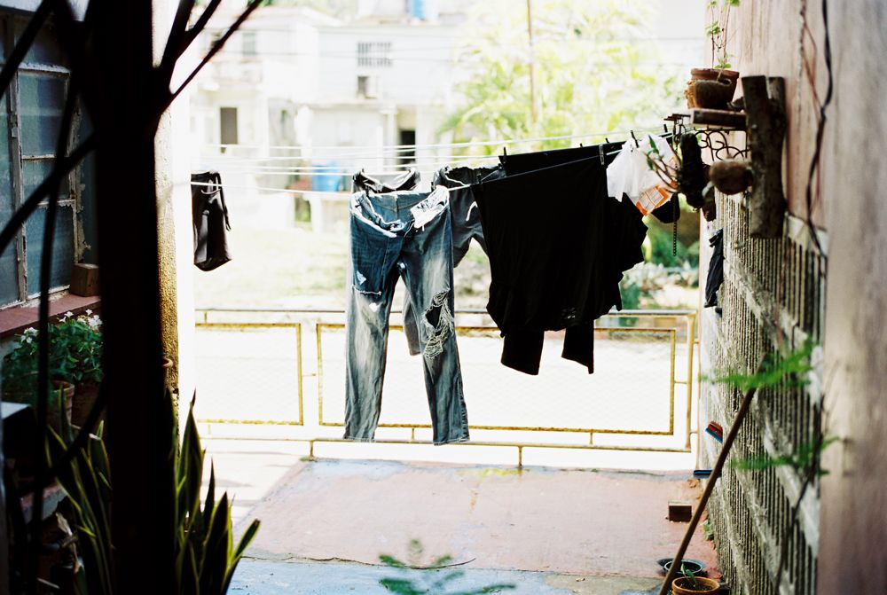 Laundry line over the courtyard, color