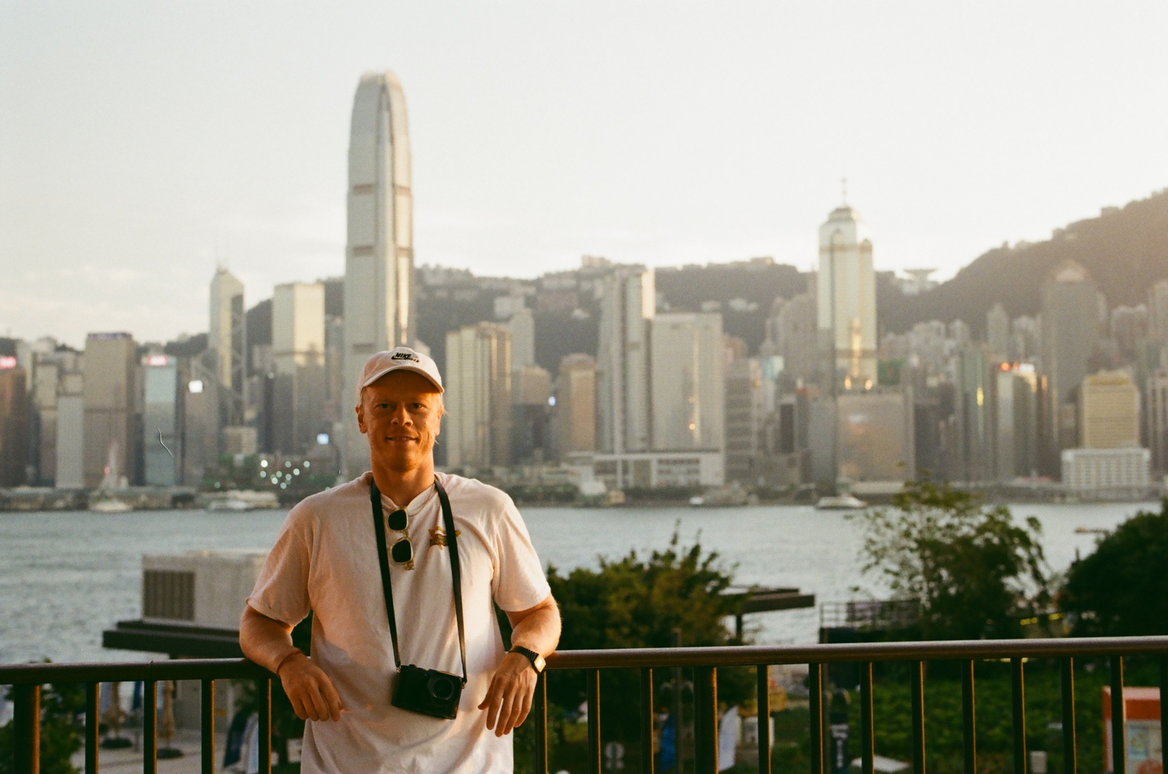 Self portrait against the Hong Kong skyline from Tsim Sha Tsui
