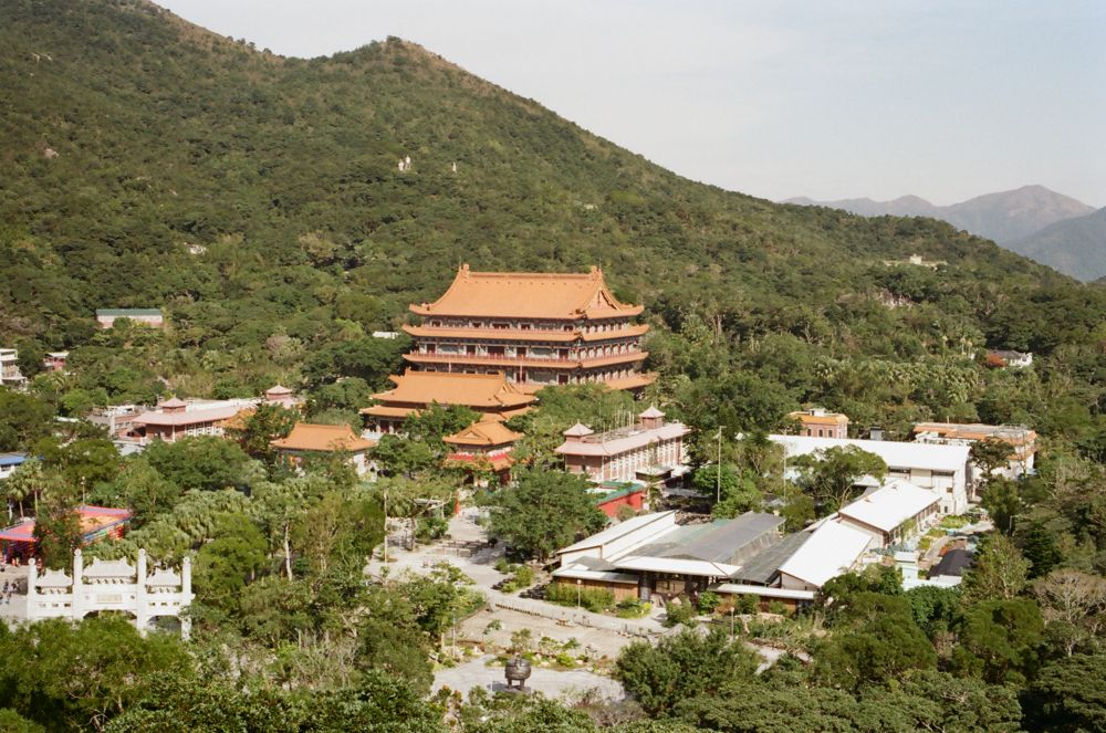 Po Lin Monastery in the green hills of Lantau