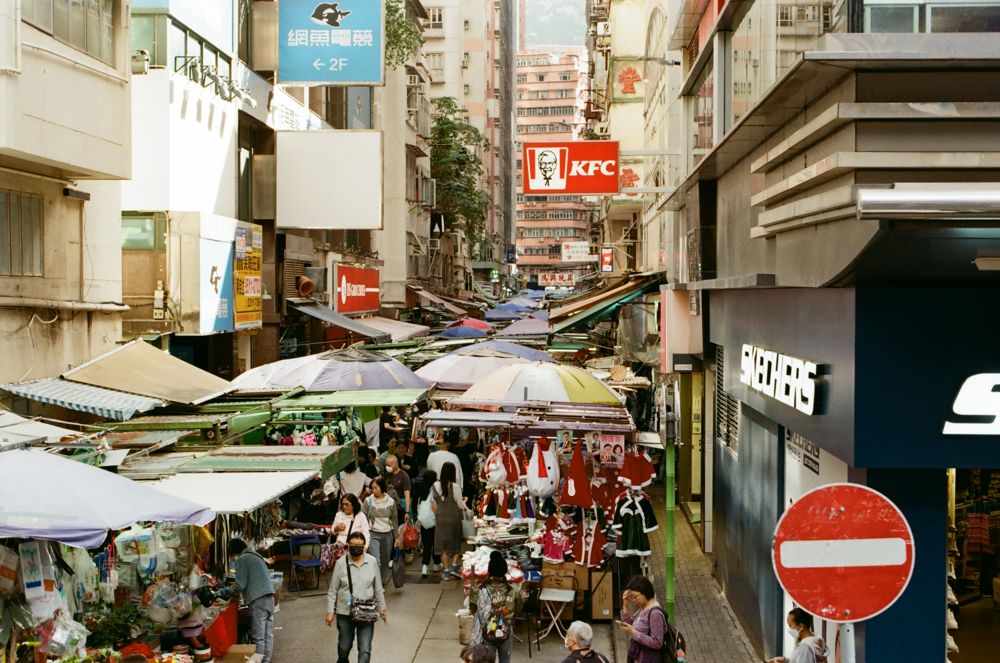 Market street canopies and shopfronts